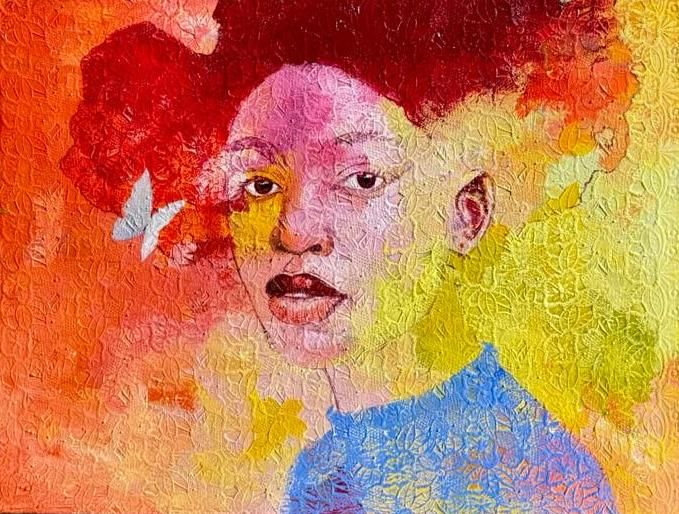 Butterfly Witness, Acrylic on Lace — Adeodunfa