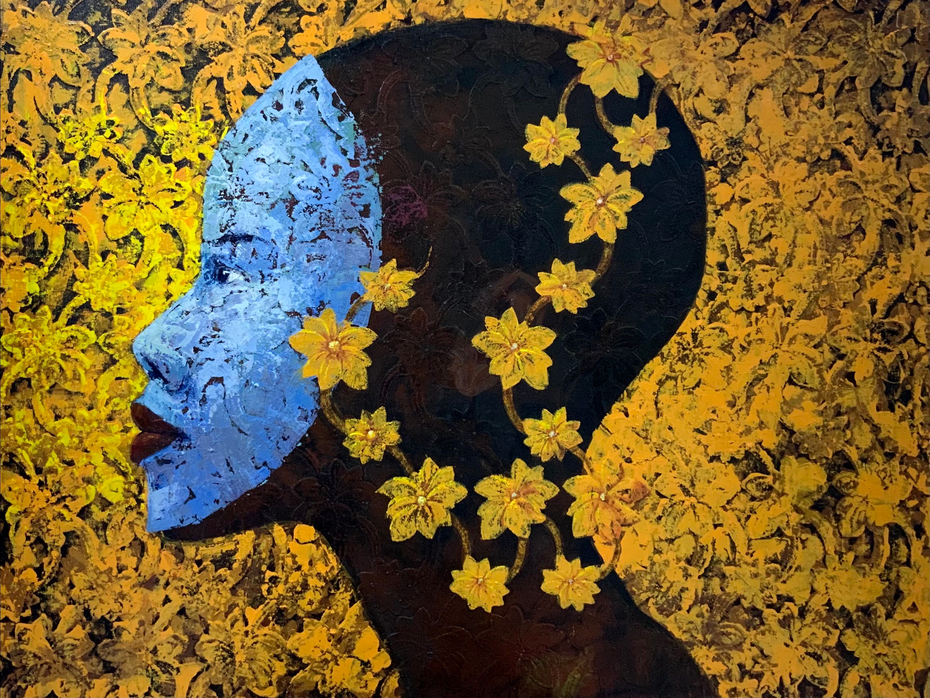 The Colors We Are by Adeodunfa, acrylic on lace, 2021