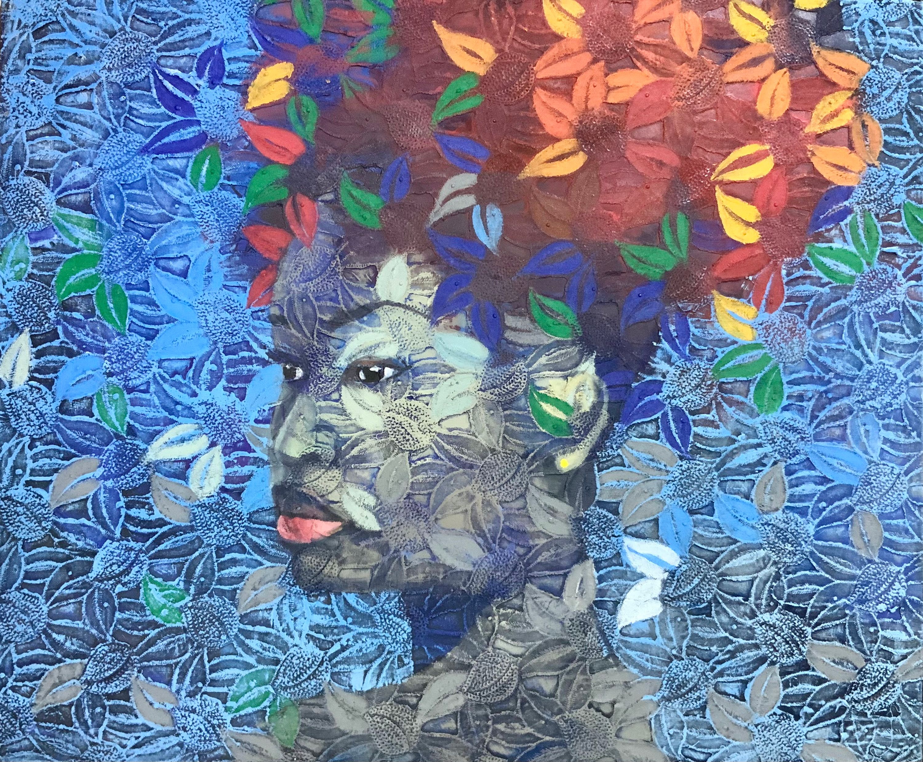 FLOWER GIRL, Acrylic on Lace — Adeodunfa
