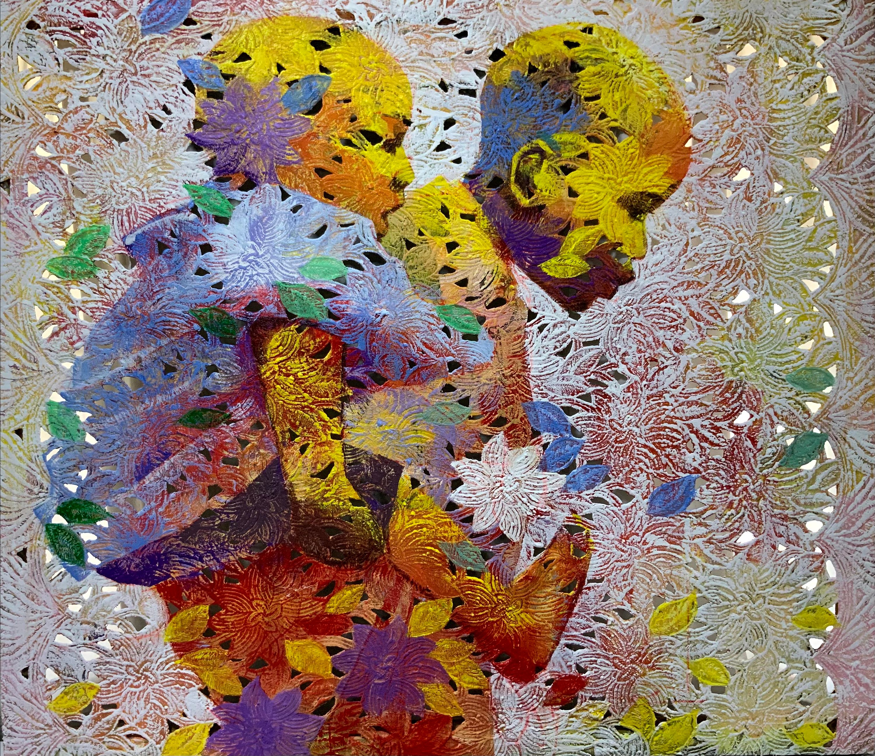 BLOSSOMS OF BOND, Acrylic on lace — Adeodunfa
