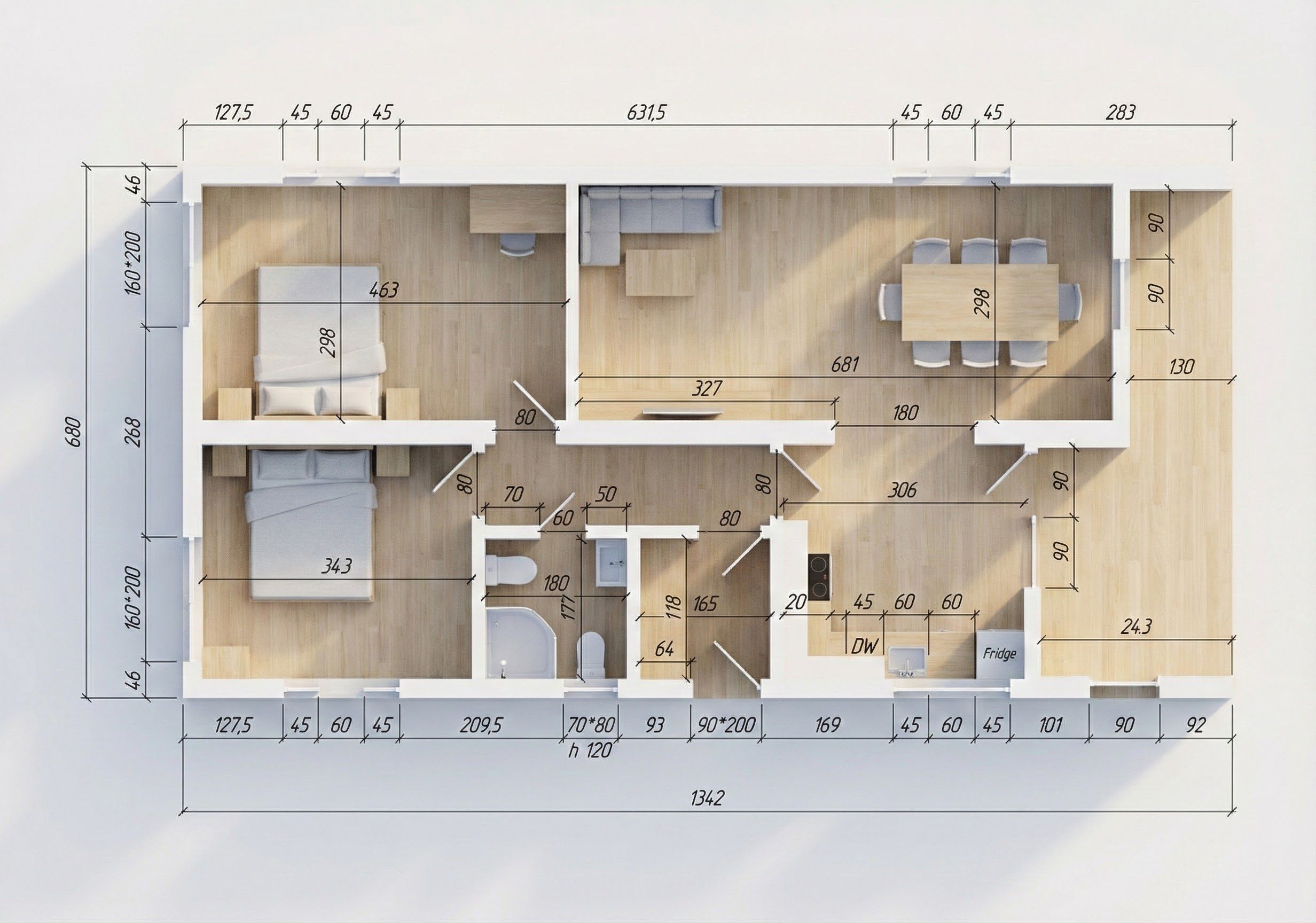 VERSAILLES, 91m² - 3D vizualizácia pôdorysu