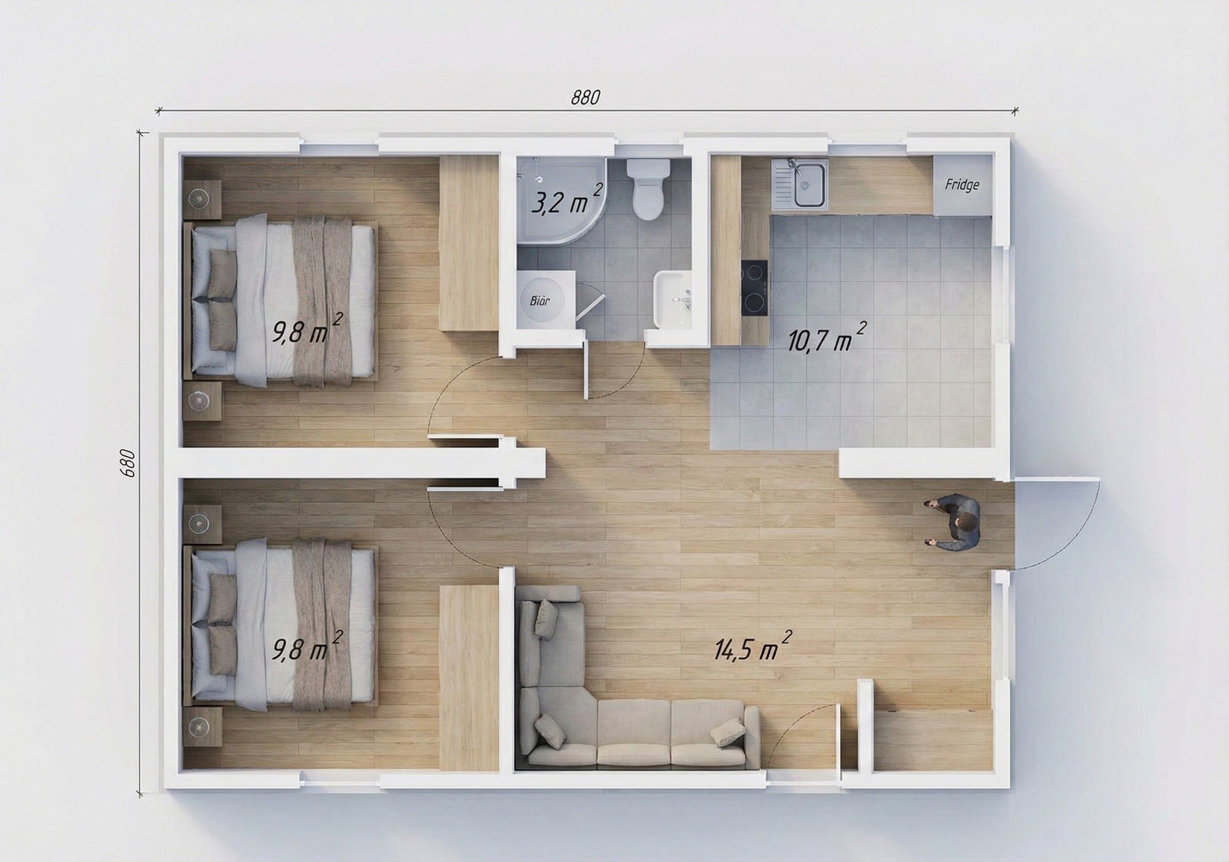 FLORENCE, 60m² - 3D vizualizácia pôdorysu
