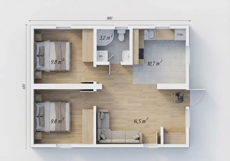 FLORENCE, 60m² - 3D vizualizácia pôdorysu