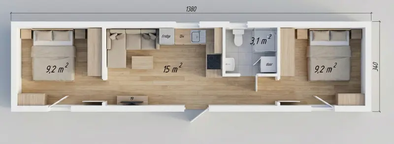 VANCOUVER, 47m² - 3D vizualizácia pôdorysu