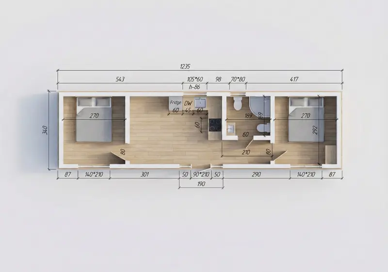MONACO, 42m² - 3D vizualizácia pôdorysu
