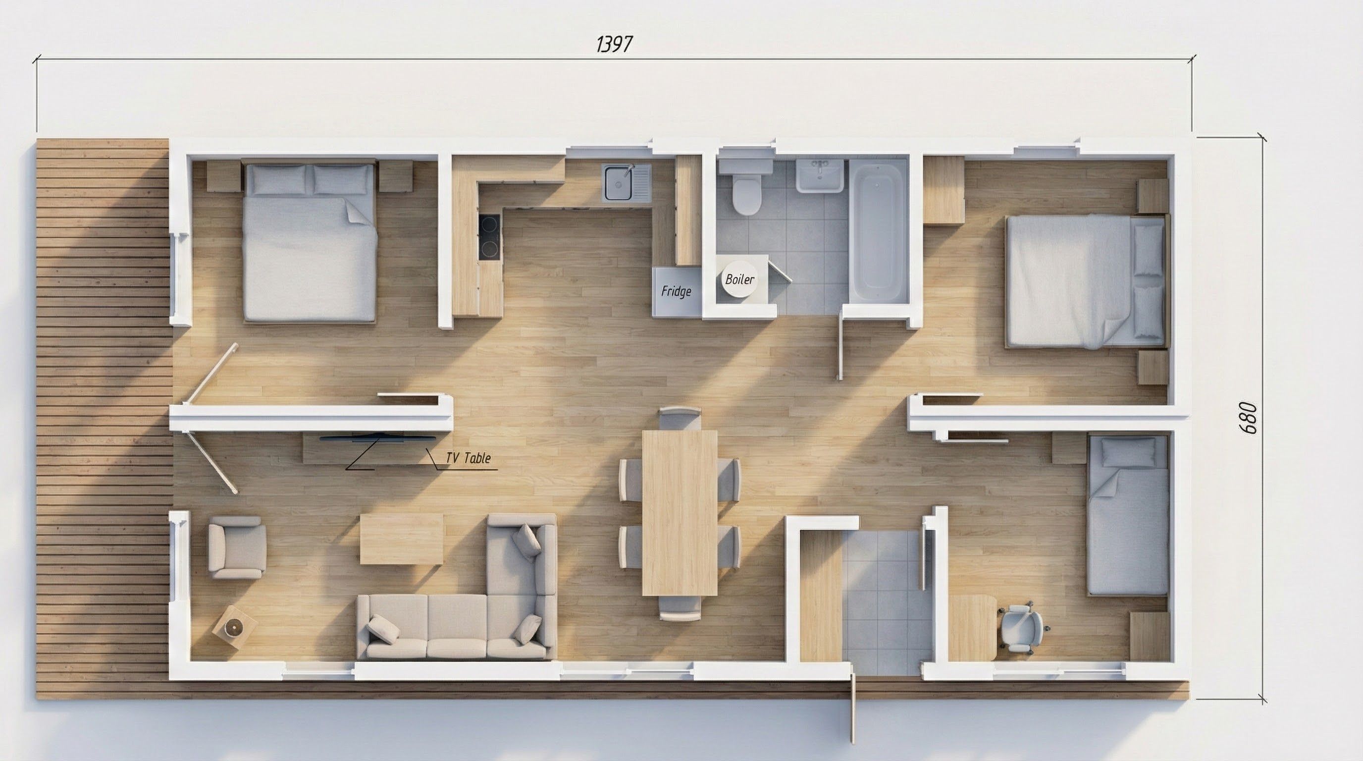 LISABON, 95m² - 3D vizualizácia pôdorysu