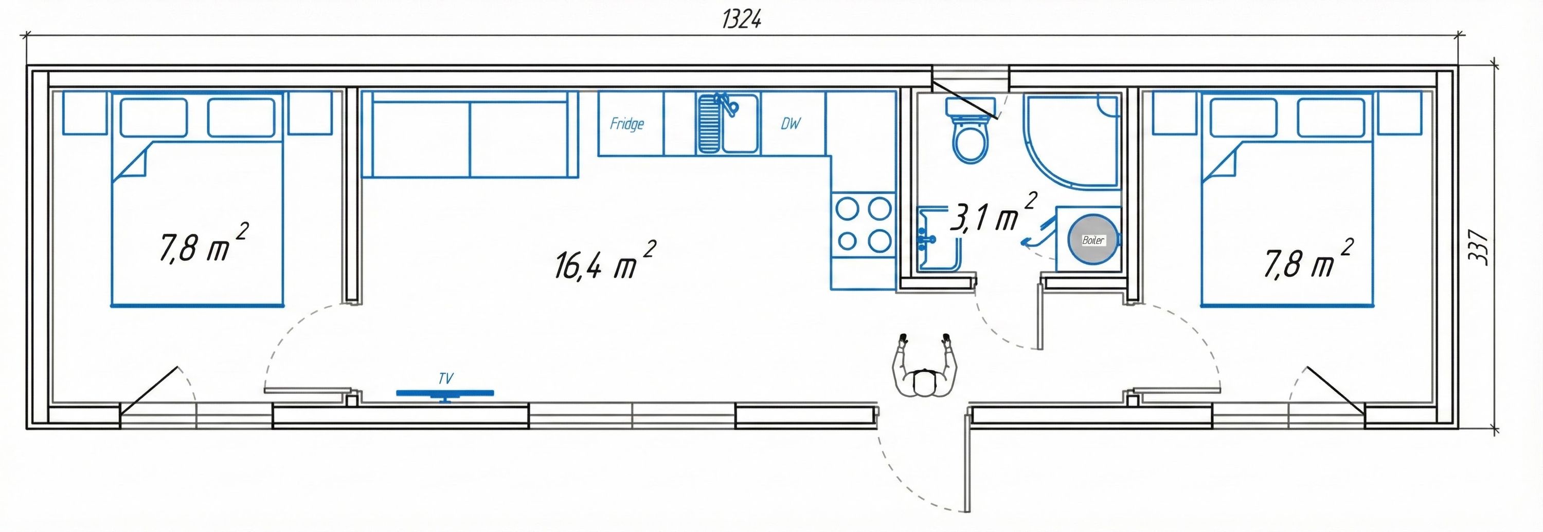 BONN, 45m² - 2D pôdorys domu