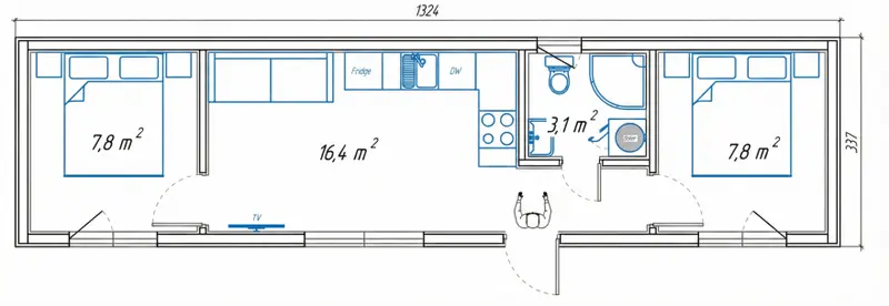 BONN, 45m² - 2D pôdorys domu