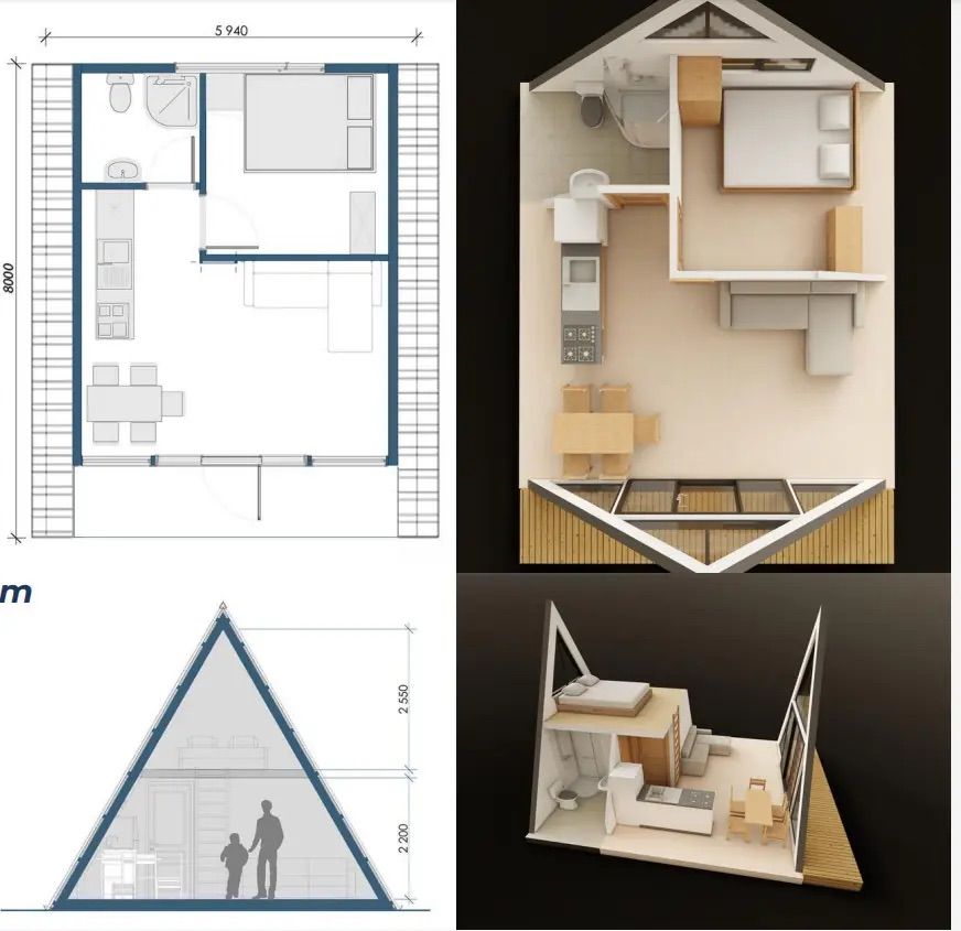 A Frame 48 – 2D pôdorys 48m², 3izbový montovaný dom