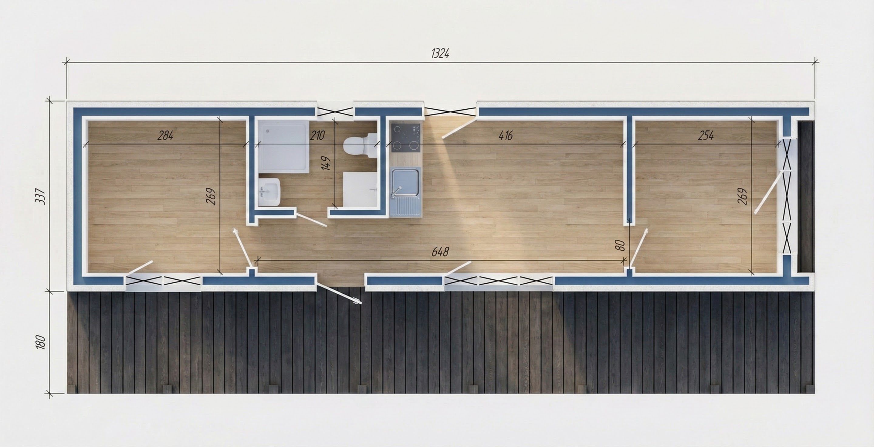 BREMEN, 45m² - 3D vizualizácia pôdorysu