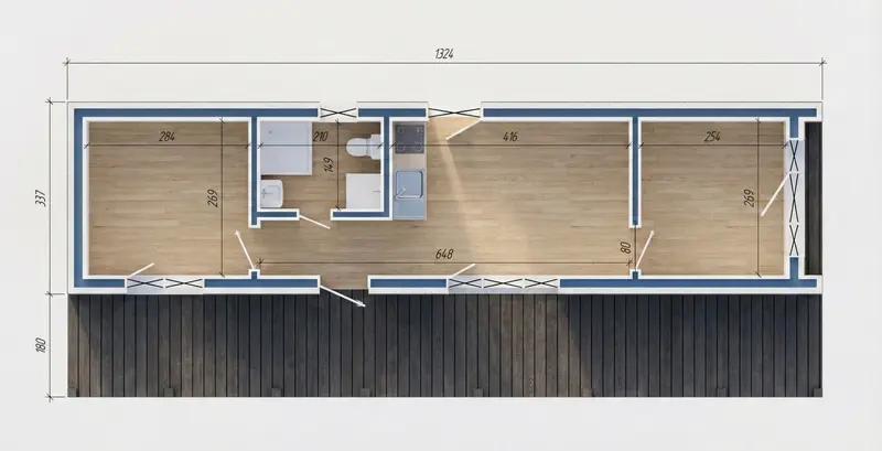 BREMEN, 45m² - 3D vizualizácia pôdorysu