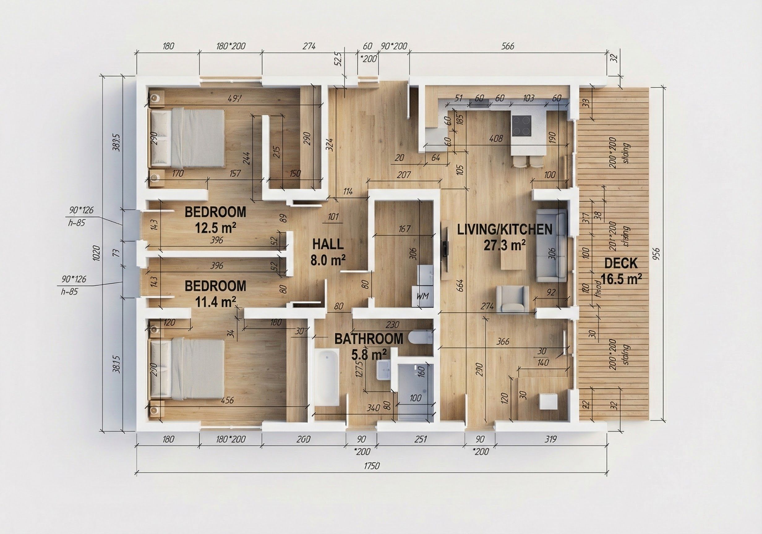 ALESSANDRIA, 130m² - 3D vizualizácia pôdorysu