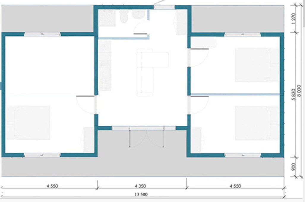 Flat House 15 108 – 2D pôdorys 108m², 5izbový montovaný dom