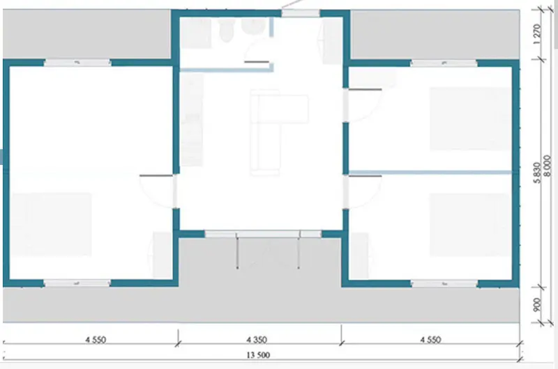 Flat House 15 108 – 2D pôdorys 108m², 5izbový montovaný dom