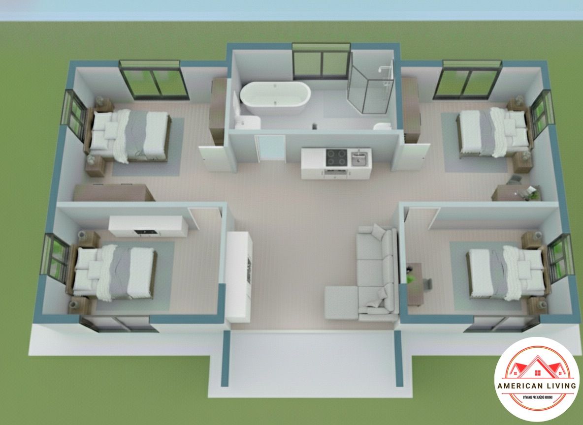 Flat House 15 108 – 3D vizualizácia pôdorysu, dispozícia miestností