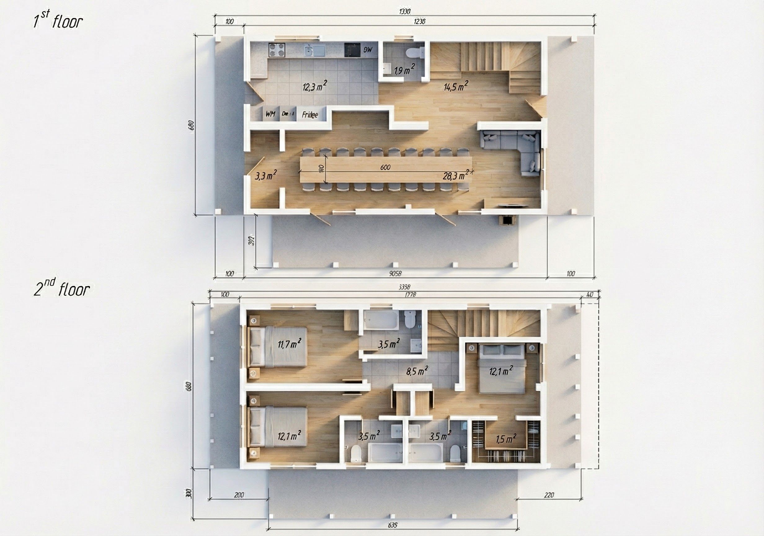LONDON, 144m² - 3D vizualizácia pôdorysu