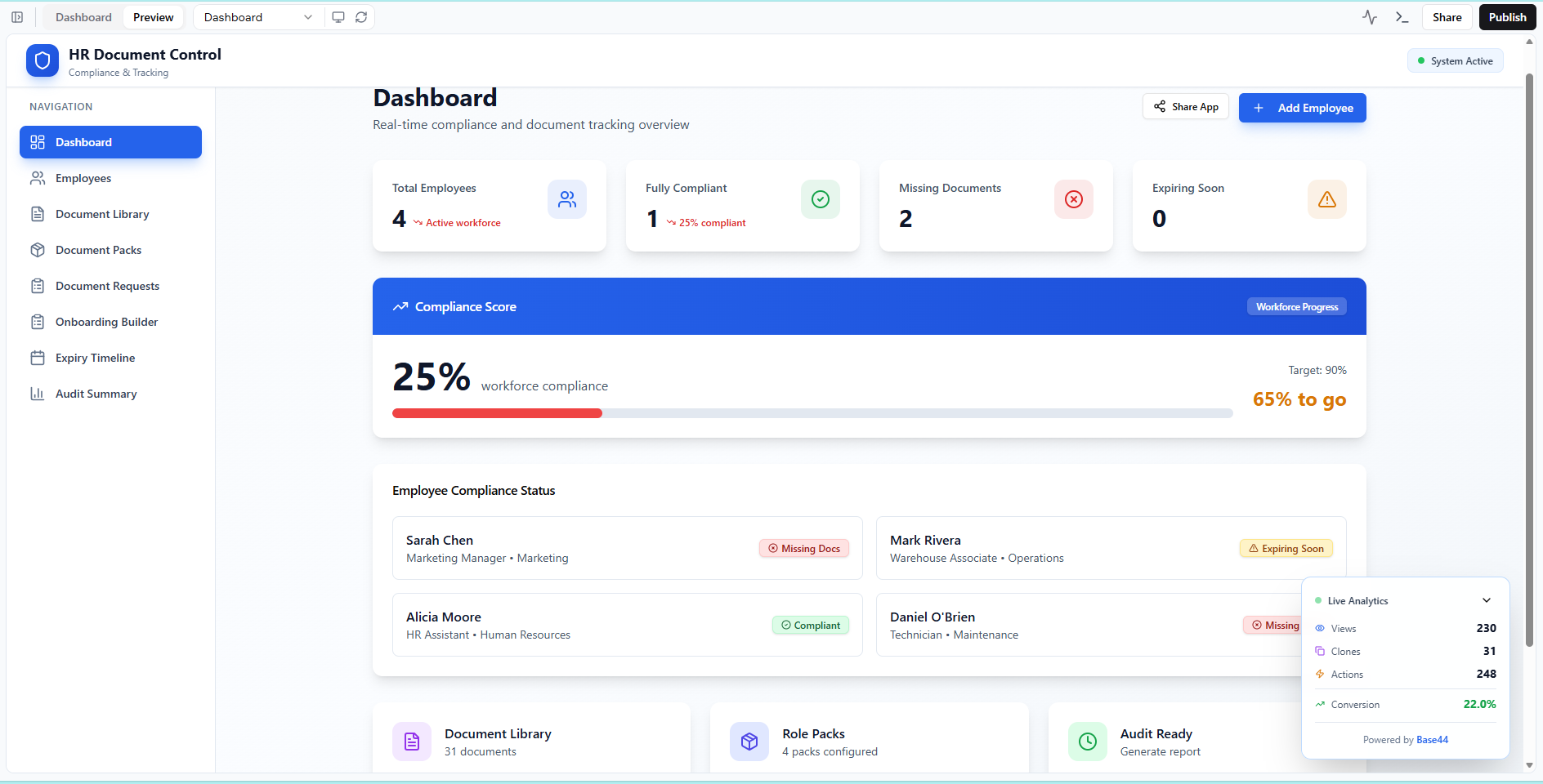 HR Document Control Center template preview