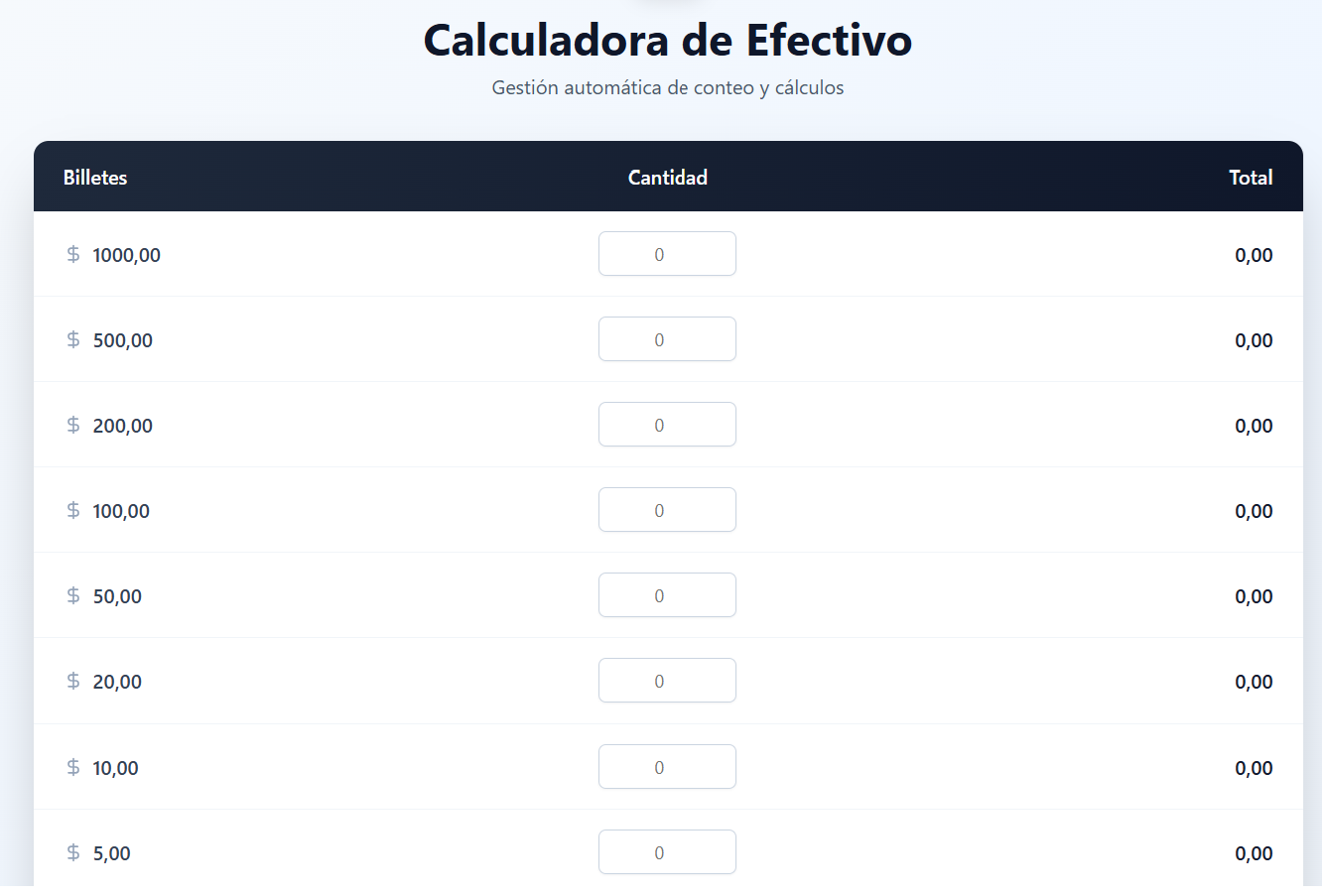 Calculadora de efectivo template preview