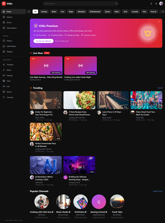 vidio  app template built with Base44