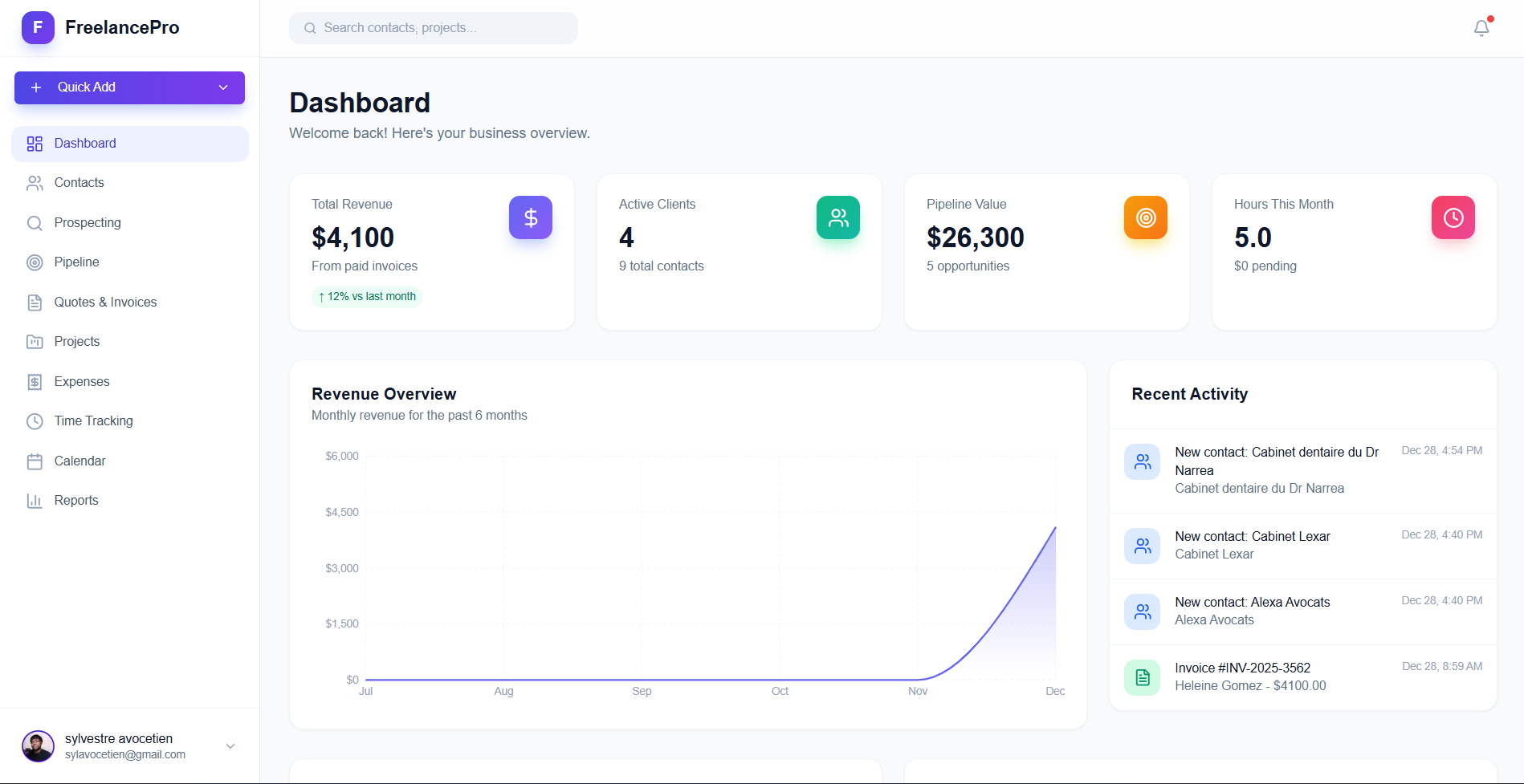  FreelancePro CRM template preview