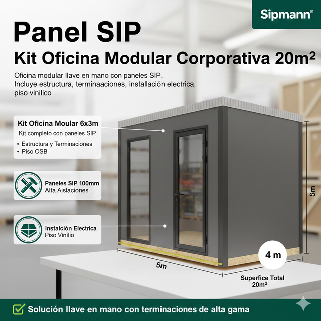 Kit Oficina Modular Corporativa 20m² — kit de construcción modular GO Construction Chile