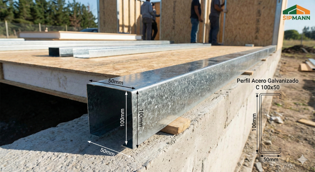 Perfil Acero Galvanizado C 100x50 — sistema de estructura metálica GO Construction Chile