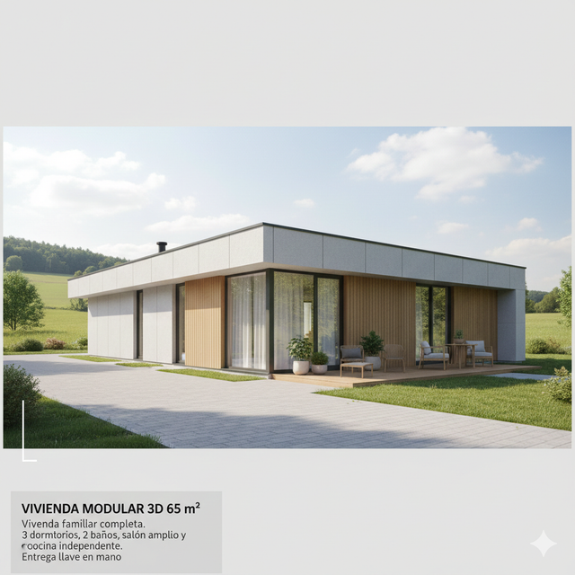 Vivienda Modular 3D 65m² — vivienda modular prefabricada GO Construction Chile