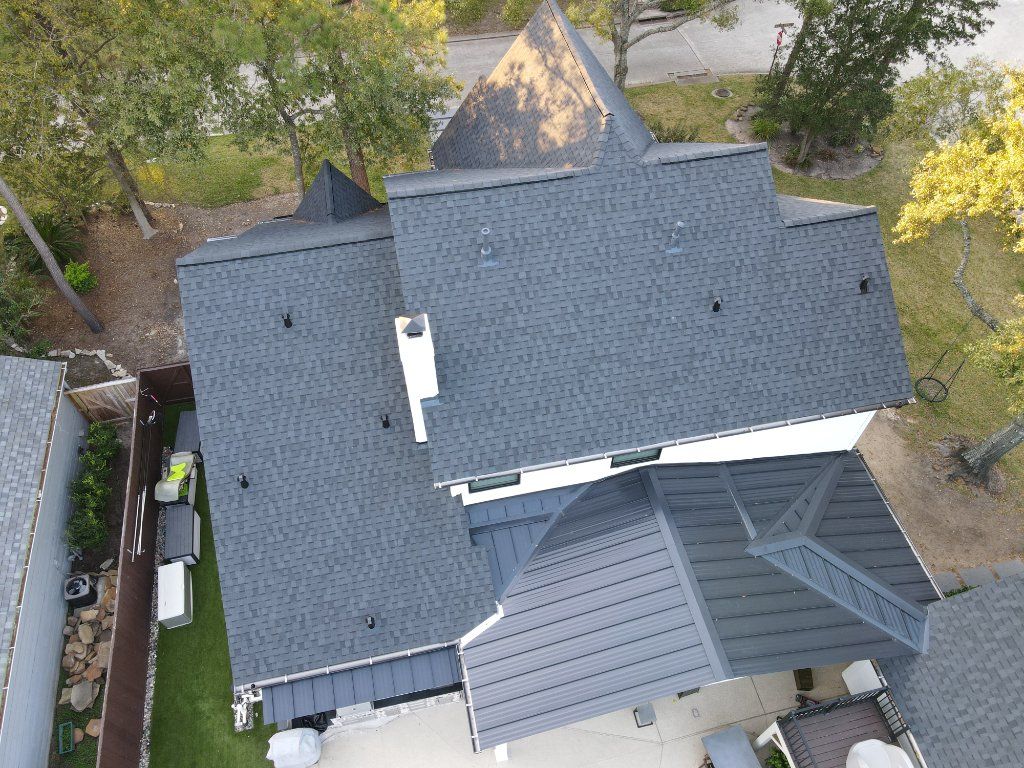 Aerial view of residential home roof