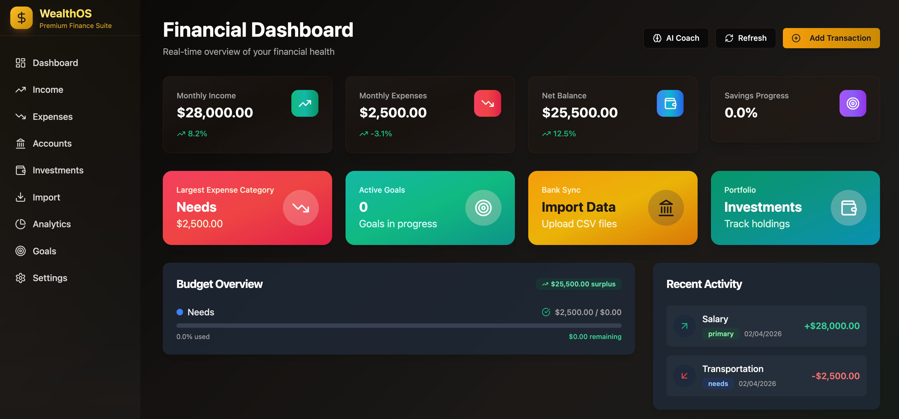 WealthOS template preview