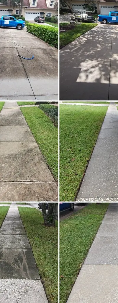 Driveway cleaning before and after with truck