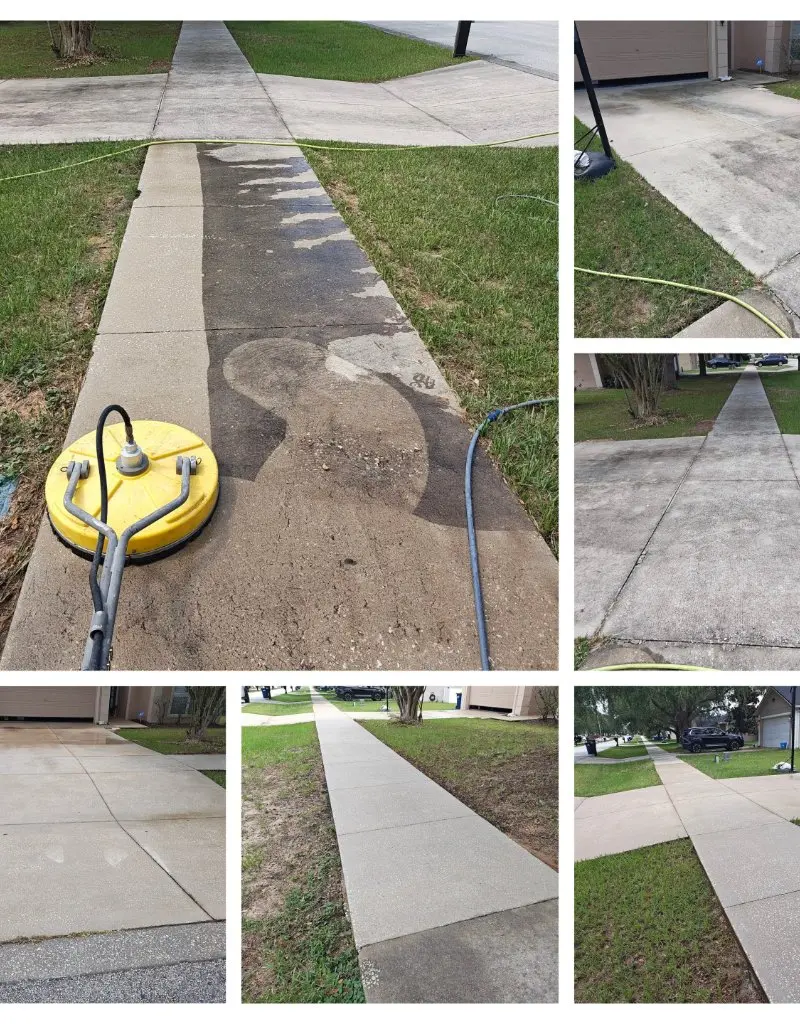 Sidewalk pressure washing before and after in Clermont FL