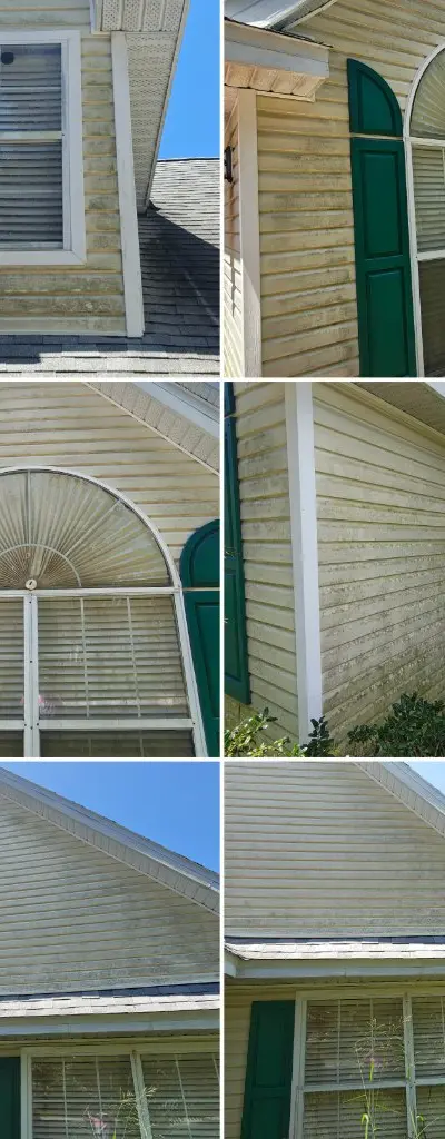 House siding softwash before and after green shutters