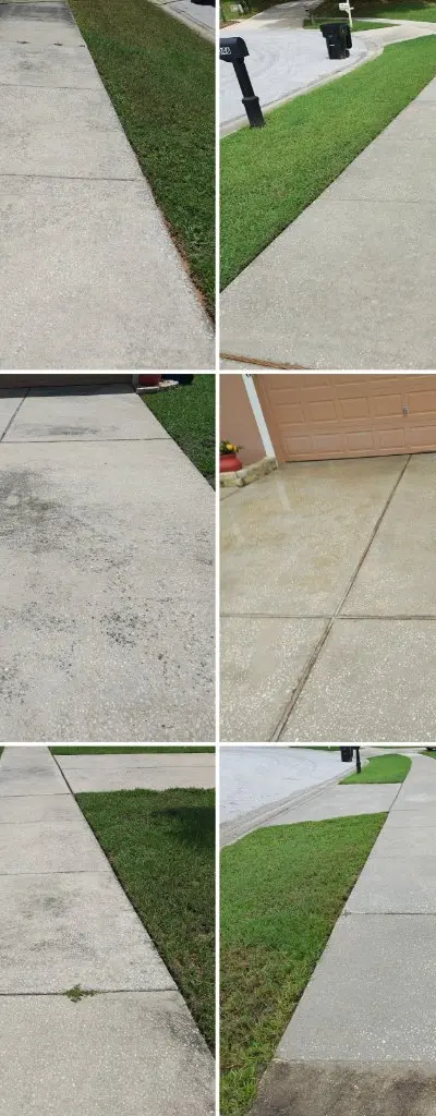 Driveway and sidewalk cleaning before and after