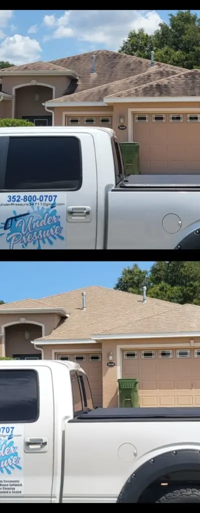 House exterior before softwash - Under Pressure truck