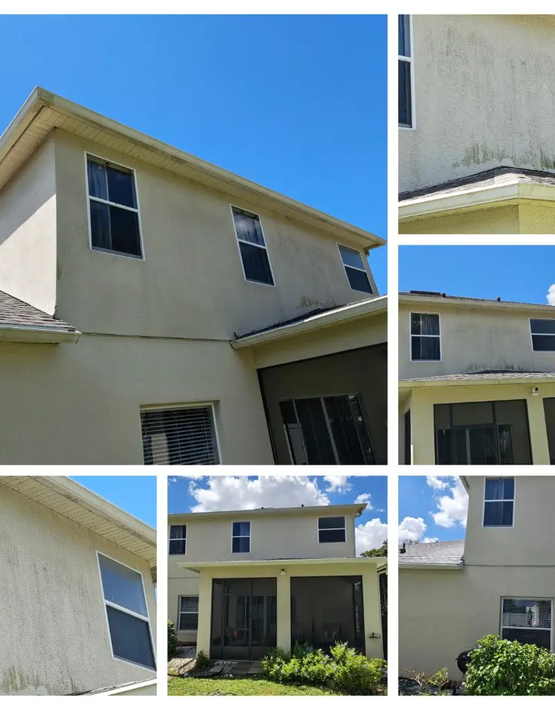 Two-story house exterior softwash results in Clermont FL