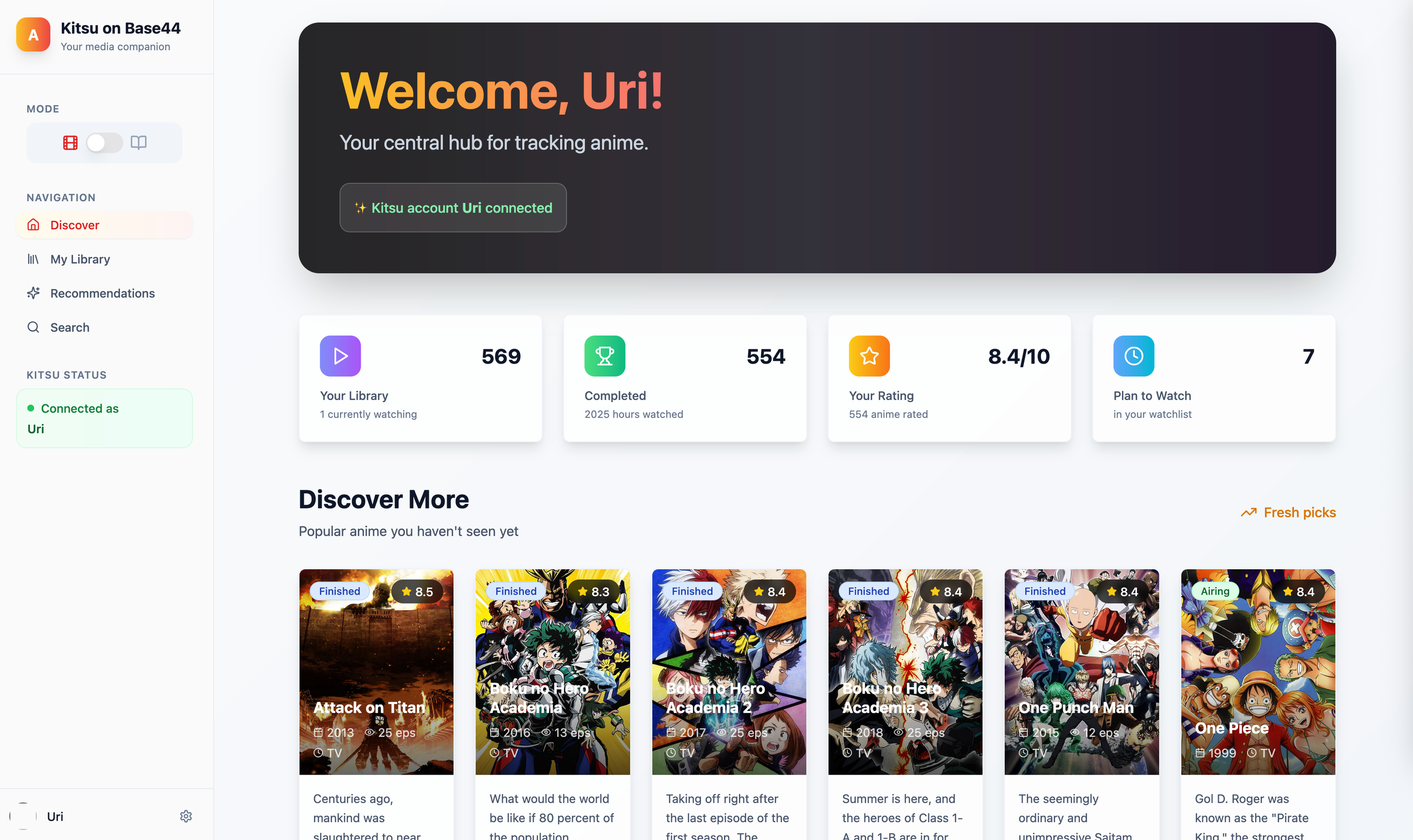Kitsu on Base44 template preview
